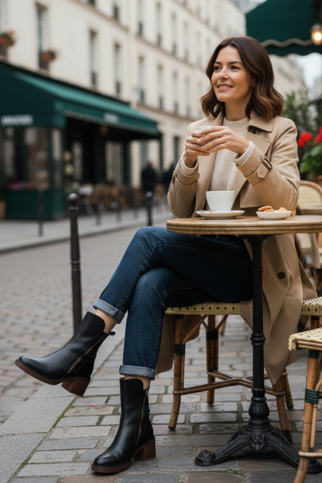 Valorine™ | Svart läderkänga med bekväm klack, elegant och tidlös