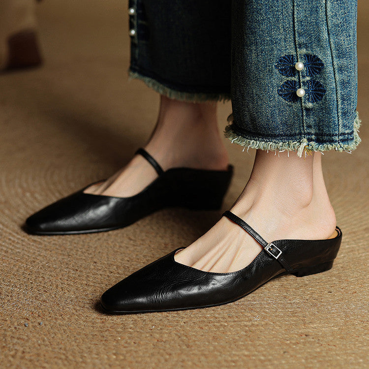 Virelia | Lädermules i Mary Jane-stil – elegant spetsig tå, bekväm passform
