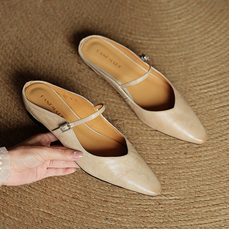 Virelia | Lädermules i Mary Jane-stil – elegant spetsig tå, bekväm passform