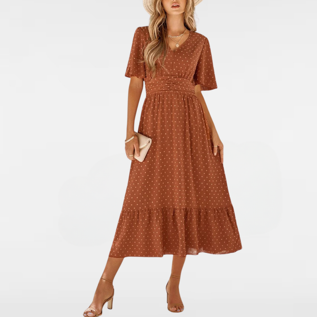 KLARISSE | ELEGANT FLÖDANDE SOMMAR V-HALS KLÄNNING