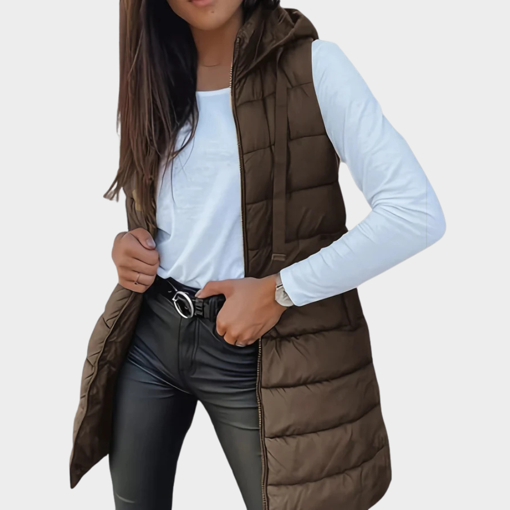 Sienna | Ärmlös Huva Lång Puffer Väst