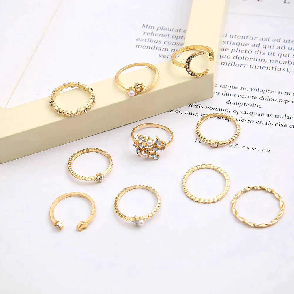 MATHILDA | 10-PACK BOHO-INSPIRERADE GULD RINGAR