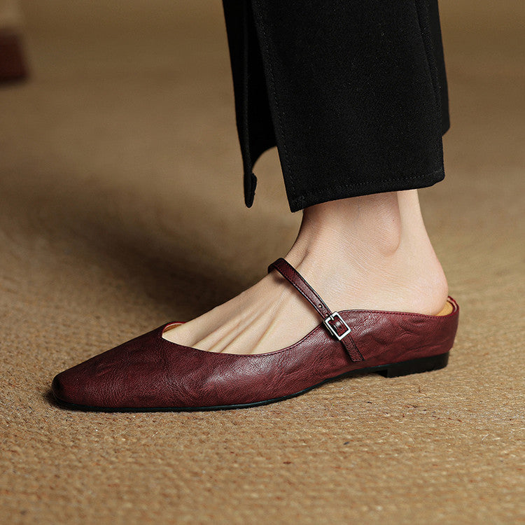 Virelia | Lädermules i Mary Jane-stil – elegant spetsig tå, bekväm passform