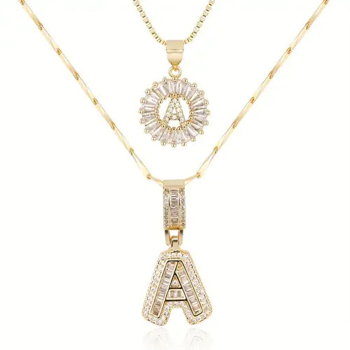 Elegant Pave Guld Bokstav Initial Halsband Set